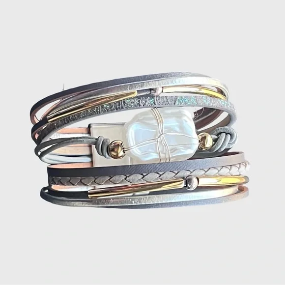 Elegant Multi-Layered Bracelet with Gold and Silver Accents - Picture 1 of 6
